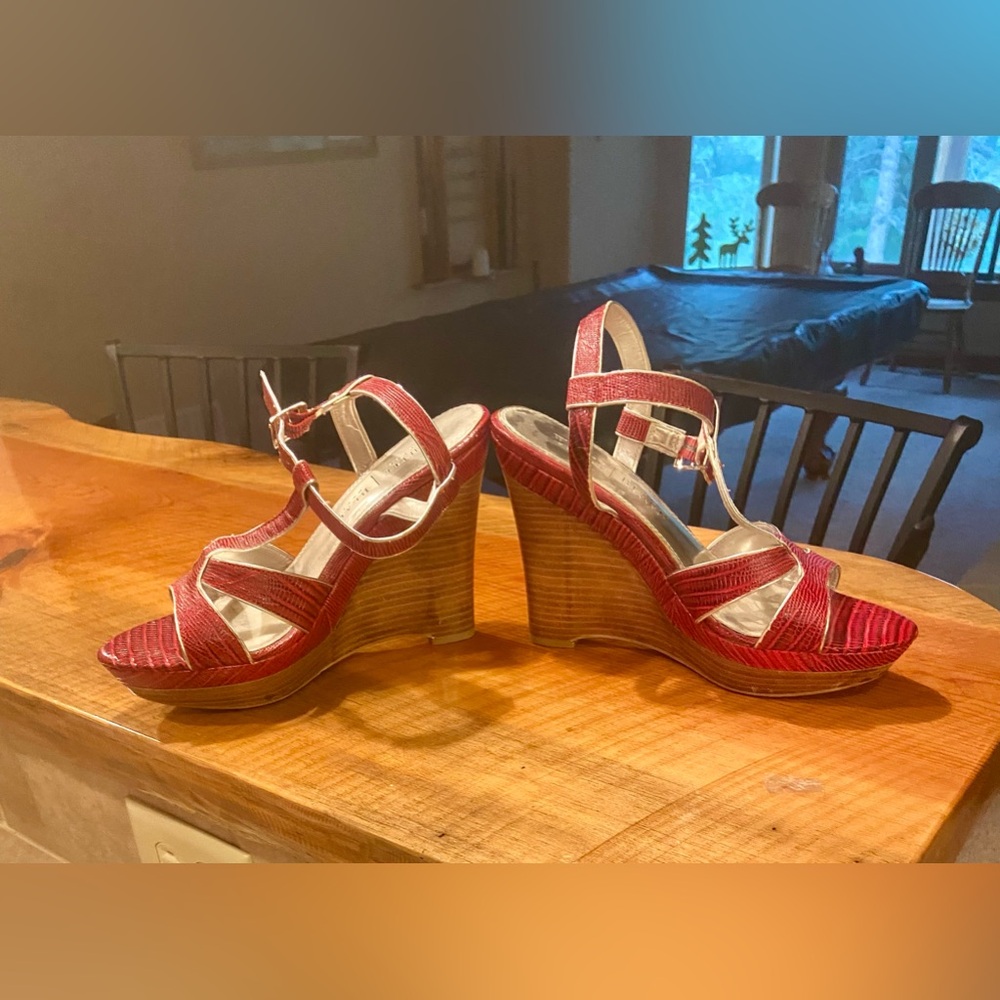White House Black Market Red Wedge heels